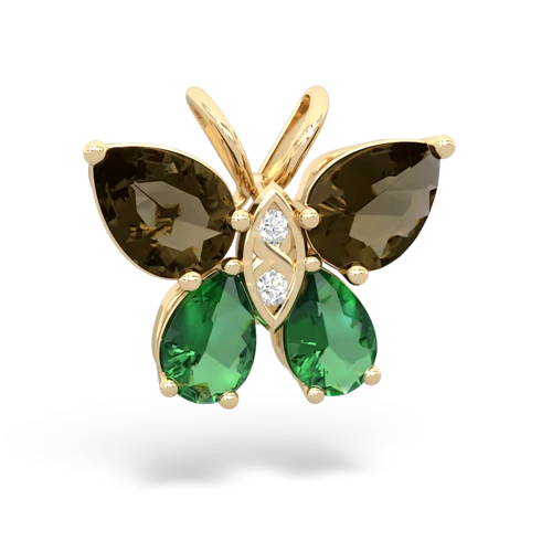 smoky quartz-lab emerald butterfly pendant