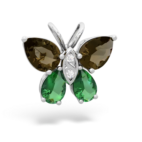 smoky quartz-lab emerald butterfly pendant