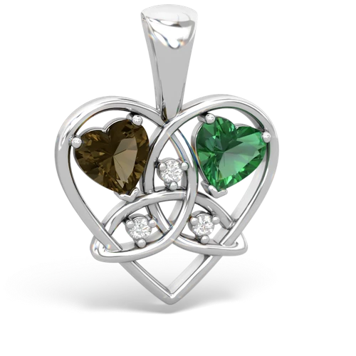 Smoky Quartz Genuine Smoky Quartz with Lab Created Emerald Celtic Trinity Heart pendant Pendant