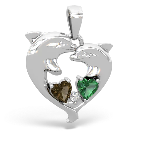 smoky quartz-lab emerald dolphins pendant