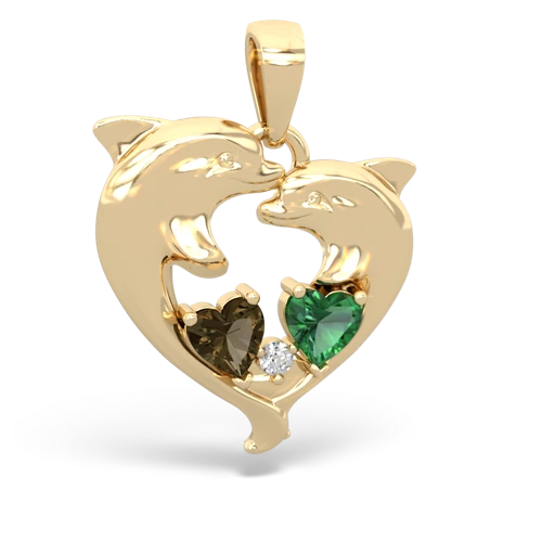 Smoky Quartz Genuine Smoky Quartz with Lab Created Emerald Dolphin Heart pendant Pendant
