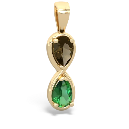 smoky quartz-lab emerald infinity pendant