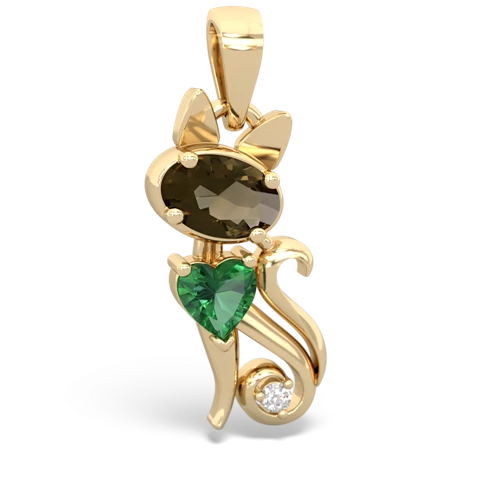 Smoky Quartz Genuine Smoky Quartz with Lab Created Emerald Kitten pendant Pendant