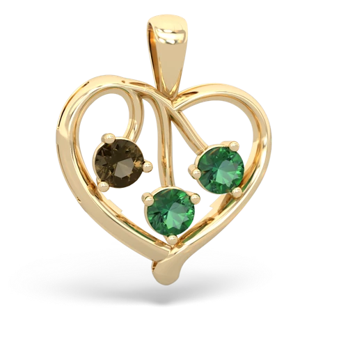 smoky quartz-lab emerald love heart pendant
