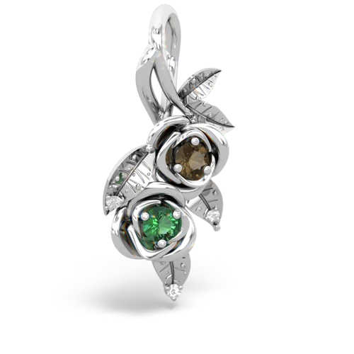 Smoky Quartz Genuine Smoky Quartz with Lab Created Emerald Rose Vine pendant Pendant