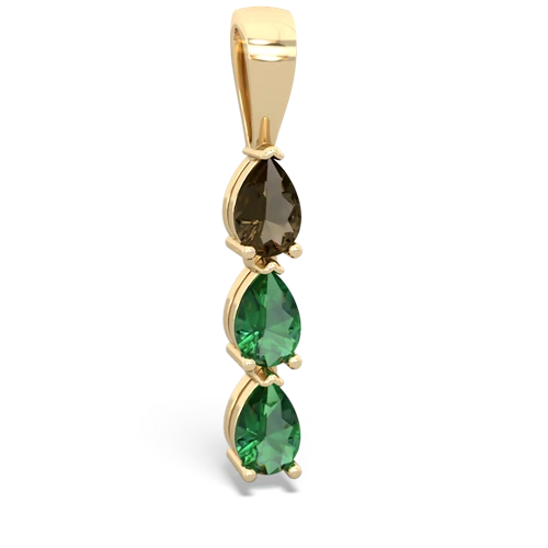 Smoky Quartz Genuine Smoky Quartz with Lab Created Emerald and Genuine White Topaz Three Stone pendant Pendant