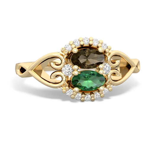 Smoky Quartz Genuine Smoky Quartz with Lab Created Emerald Love Nest ring Ring
