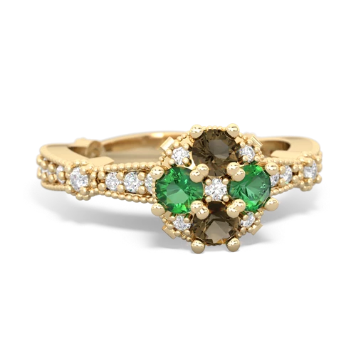 Smoky Quartz Genuine Smoky Quartz with Lab Created Emerald Milgrain Antique Style ring Ring