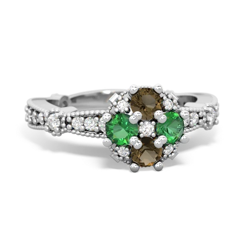 smoky quartz-lab emerald art deco engagement ring