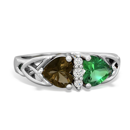 Smoky Quartz Genuine Smoky Quartz with Lab Created Emerald Celtic Trinity Knot ring Ring