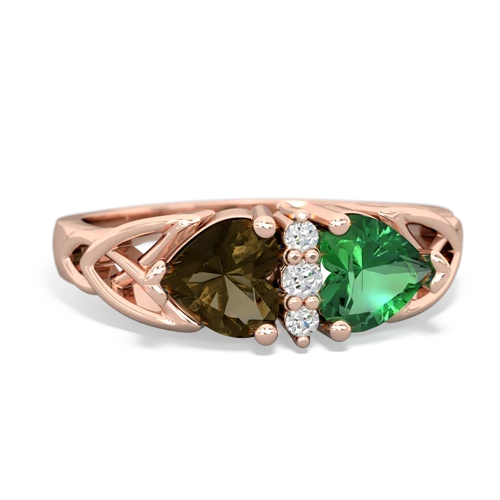 smoky quartz-lab emerald celtic ring