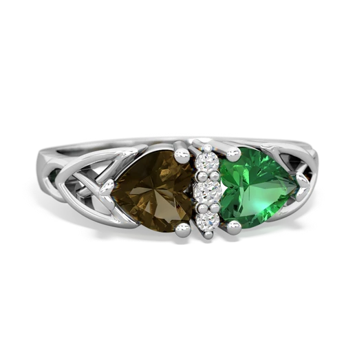 smoky quartz-lab emerald celtic ring