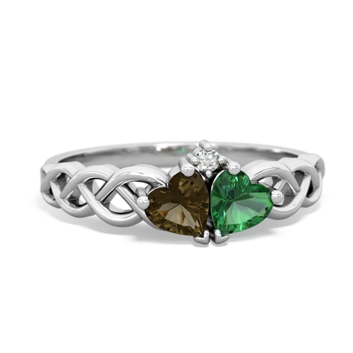 smoky quartz-lab emerald celtic braid ring