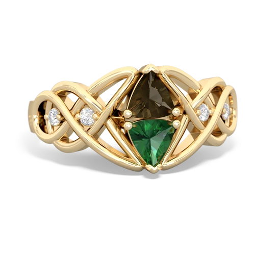 smoky quartz-lab emerald celtic knot ring