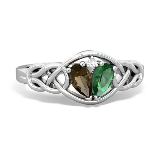 Smoky Quartz Genuine Smoky Quartz with Lab Created Emerald Celtic Love Knot ring Ring