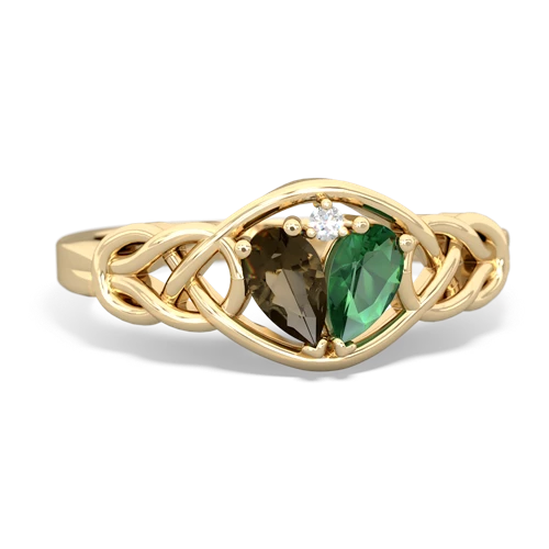 smoky quartz-lab emerald celtic knot ring