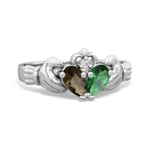Smoky Quartz Genuine Smoky Quartz with Lab Created Emerald Claddagh ring Ring
