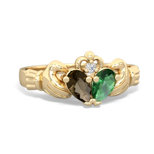 Smoky Quartz Genuine Smoky Quartz with Lab Created Emerald Claddagh ring Ring