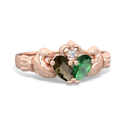 smoky quartz-lab emerald claddagh ring