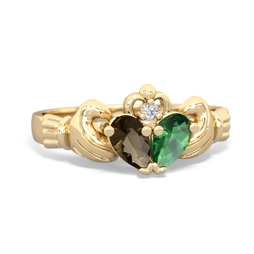 smoky quartz-lab emerald claddagh ring