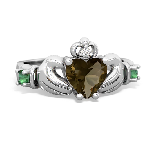 Smoky Quartz Genuine Smoky Quartz with Lab Created Emerald and  Claddagh ring Ring