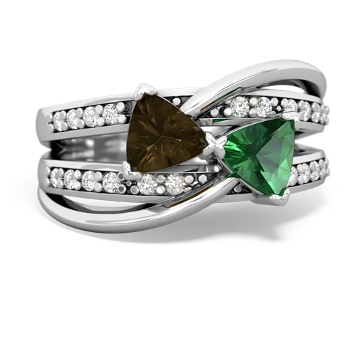 Smoky Quartz Genuine Smoky Quartz with Lab Created Emerald Bowtie ring Ring