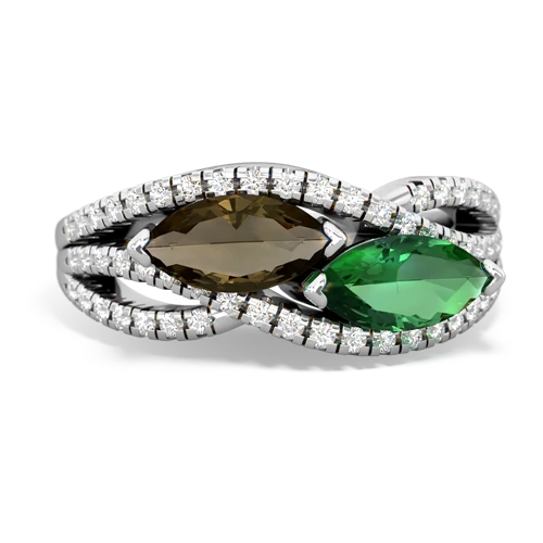 Smoky Quartz Genuine Smoky Quartz with Lab Created Emerald Diamond Rivers ring Ring