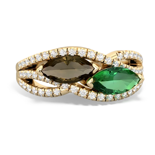 Smoky Quartz Genuine Smoky Quartz with Lab Created Emerald Diamond Rivers ring Ring