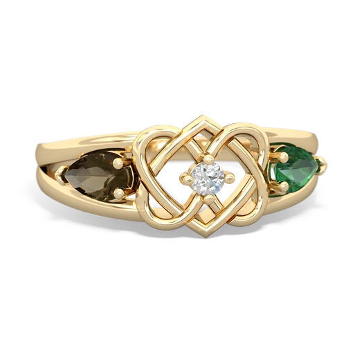 Smoky Quartz Genuine Smoky Quartz with Lab Created Emerald Hearts Intertwined ring Ring