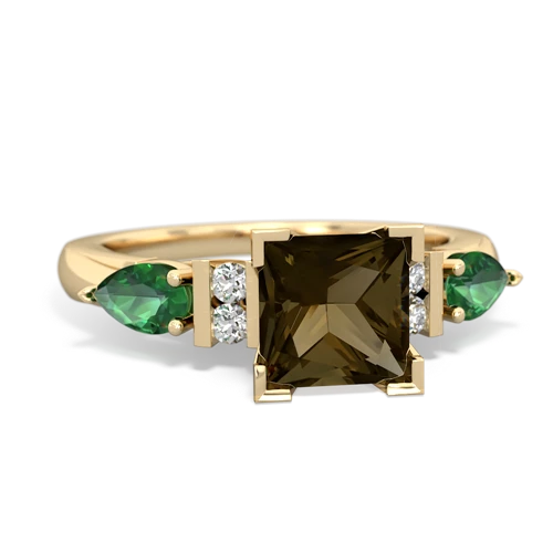 Smoky Quartz Genuine Smoky Quartz with Lab Created Emerald and Genuine Fire Opal Engagement ring Ring