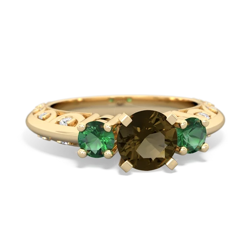 Smoky Quartz Genuine Smoky Quartz with Lab Created Emerald Art Deco ring Ring
