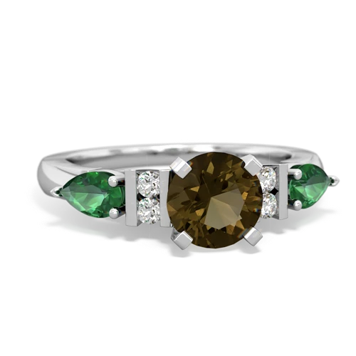 Smoky Quartz Genuine Smoky Quartz with Lab Created Emerald and  Engagement ring Ring