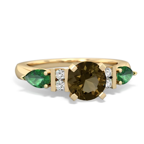 Smoky Quartz Genuine Smoky Quartz with Lab Created Emerald and Genuine Aquamarine Engagement ring Ring