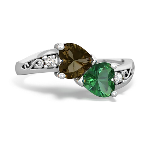 smoky quartz-lab emerald filligree ring