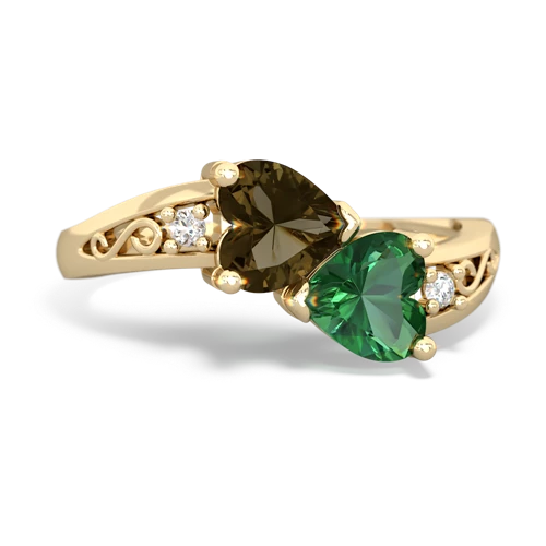 smoky quartz-lab emerald filligree ring