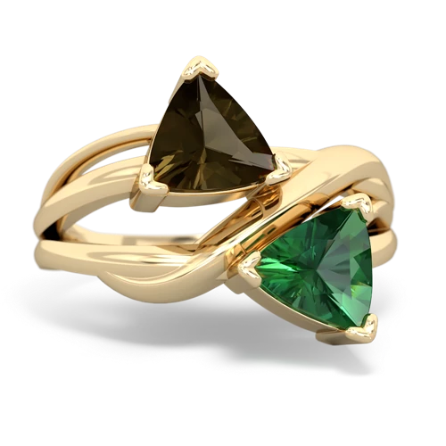 Smoky Quartz Genuine Smoky Quartz with Lab Created Emerald Split Band Swirl ring Ring