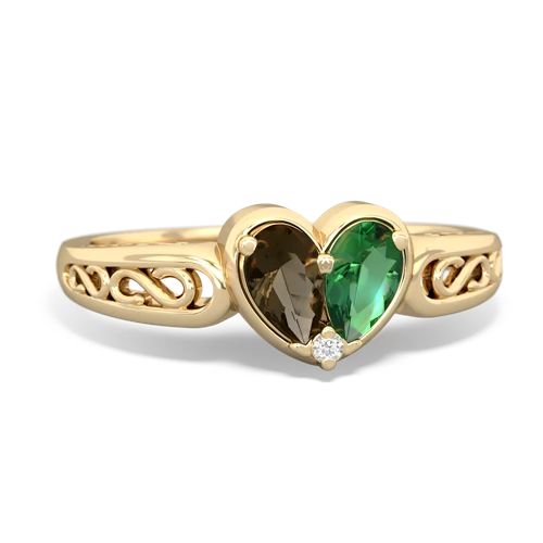 Smoky Quartz Genuine Smoky Quartz with Lab Created Emerald filligree Heart ring Ring