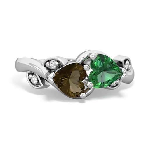 Smoky Quartz Genuine Smoky Quartz with Lab Created Emerald Floral Elegance ring Ring