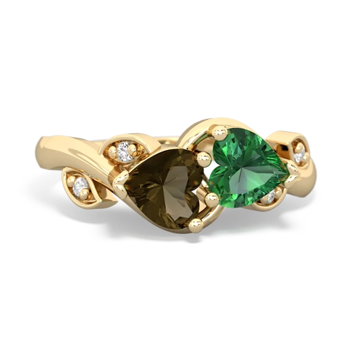 Smoky Quartz Genuine Smoky Quartz with Lab Created Emerald Floral Elegance ring Ring