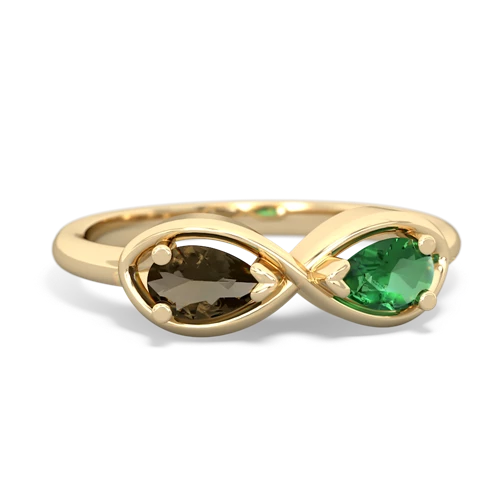 Smoky Quartz Genuine Smoky Quartz with Lab Created Emerald Infinity ring Ring