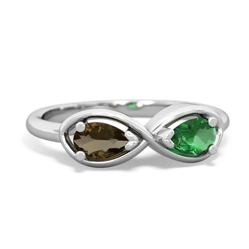smoky quartz-lab emerald infinity ring