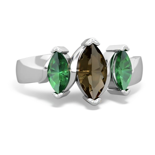 Smoky Quartz Genuine Smoky Quartz with Lab Created Emerald and Genuine Aquamarine Three Peeks ring Ring