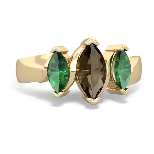 Smoky Quartz Genuine Smoky Quartz with Lab Created Emerald and  Three Peeks ring Ring