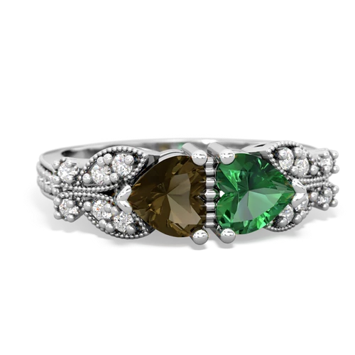 smoky quartz-lab emerald keepsake butterfly ring