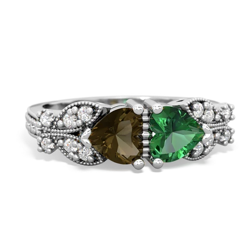 Smoky Quartz Genuine Smoky Quartz with Lab Created Emerald Diamond Butterflies ring Ring
