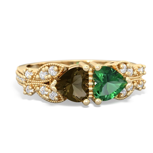 Smoky Quartz Genuine Smoky Quartz with Lab Created Emerald Diamond Butterflies ring Ring