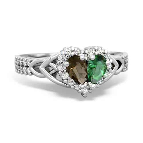 Smoky Quartz Genuine Smoky Quartz with Lab Created Emerald Celtic Knot Engagement ring Ring