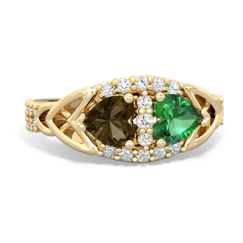 Smoky Quartz Genuine Smoky Quartz with Lab Created Emerald Celtic Knot Engagement ring Ring