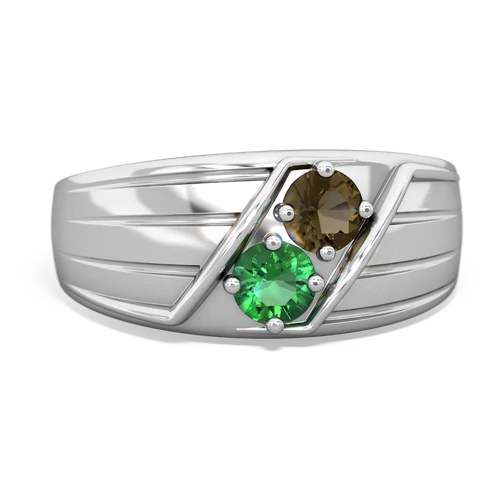 Smoky Quartz Genuine Smoky Quartz with Lab Created Emerald Art Deco Men's ring Ring