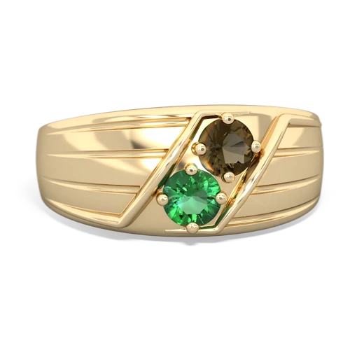 Smoky Quartz Genuine Smoky Quartz with Lab Created Emerald Art Deco Men's ring Ring
